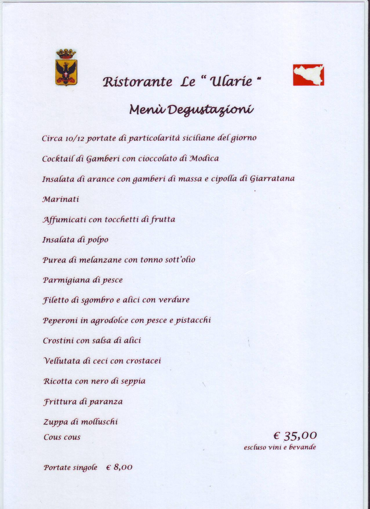men� degustaioni le �Ularie�